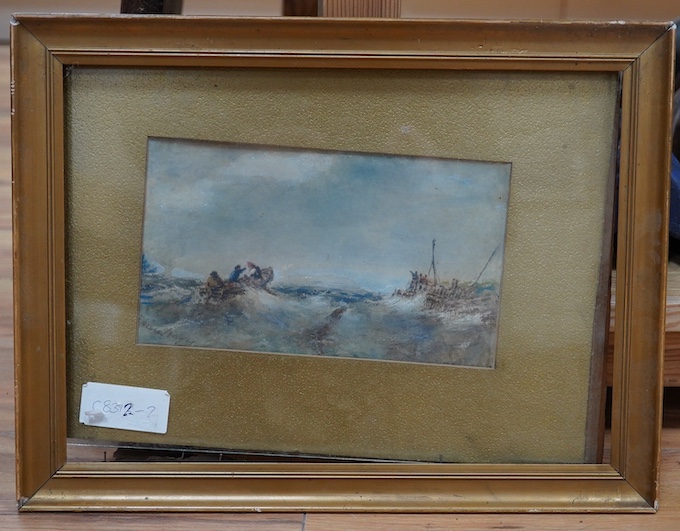 Edwin Hayes (1820-1904), watercolour, Fishing boat leaving the harbour, signed in pencil, 12 x 21cm. Condition - fair